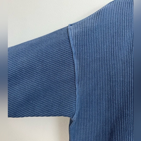 Aerie Oversized Textured Henley Hoodie Blue Pullover - Picture 9 of 15